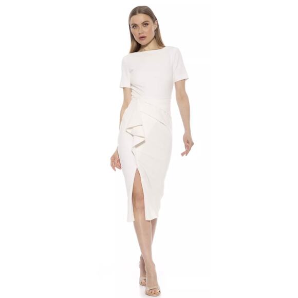 Alexia Admor Dresses & Skirts - ALEXIA ADMOR‎ Midi Dress Large Boatneck Sheath in Ivory Short Sleeve Cocktail